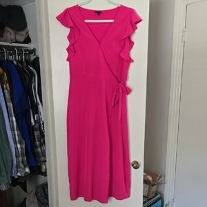 Who What Wear Pink Ruffle Sleeve Tie Dress Size Medium